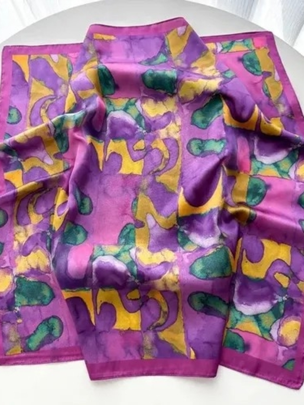 Silk-feel Vibrant Purple Floral Print Silk Scarf 70*70cm